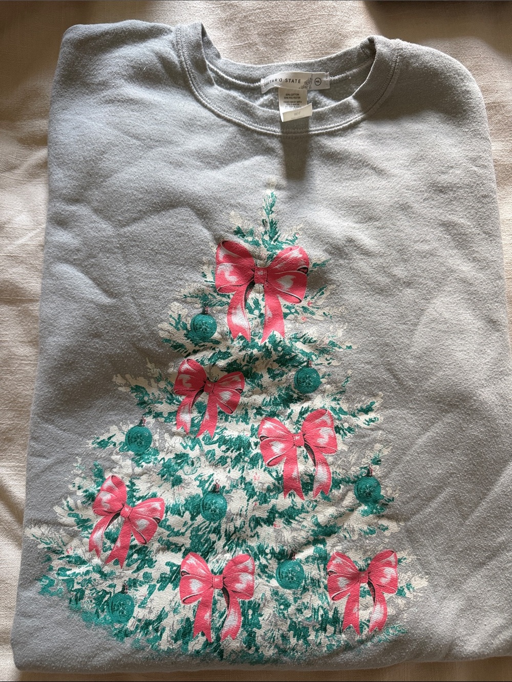 Altar'd State Light Blue Sweater with Pink Bow Christmas Tree